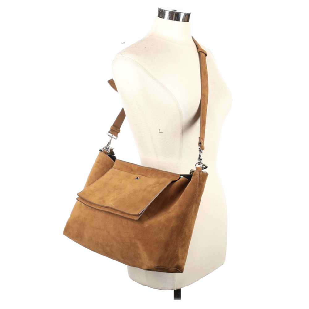 Theory Camel Brown Suede Leather Large Shoulder Crossbody Purse Bag